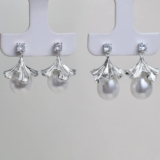 French Style Pearl Drop Earrings for Women, Flower Umbrella Dangle Earrings, Sweet Luxury Statement Ear Jewelry