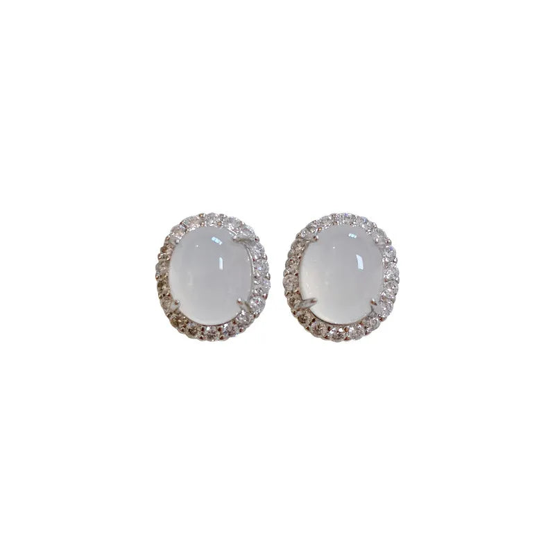 Transparent earrings, pigeon egg chalcedony earrings, women's diamond-encrusted agate earrings gift.