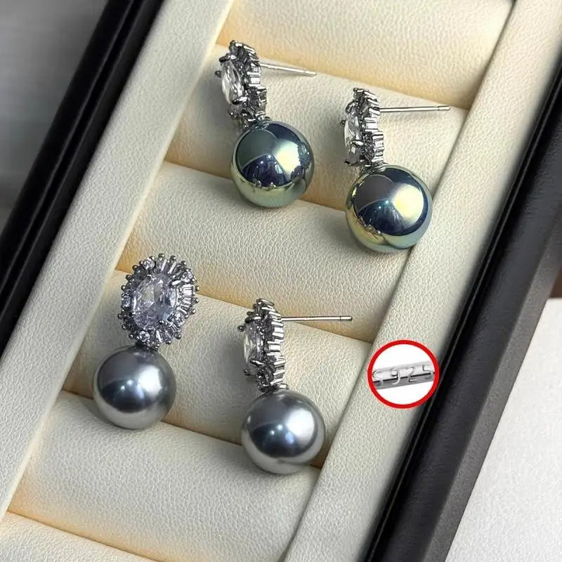 Classic Princess Diana Style 12mm Pearl Stud Earrings for Women Sparkling Zircon Crystal Surround Luxury Earrings Wedding  Gift