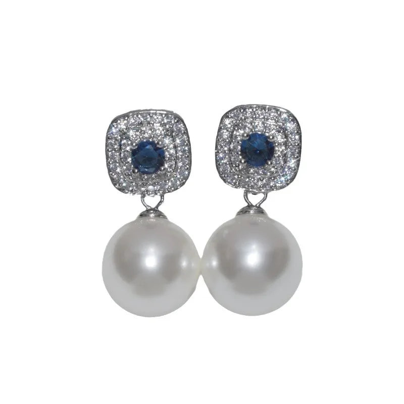 Shell Pearl & Cubic Zirconia Sapphire Jewelry Set - TikTok Viral Bridal & Party Accessories