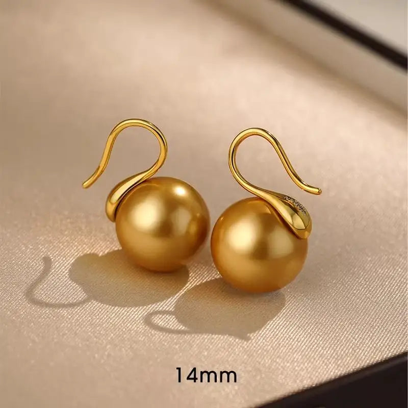 French Style highheel  white Pearl Drop Earrings, 14mm 16mm Gold Hook, Elegant Luxury Jewelry for Women