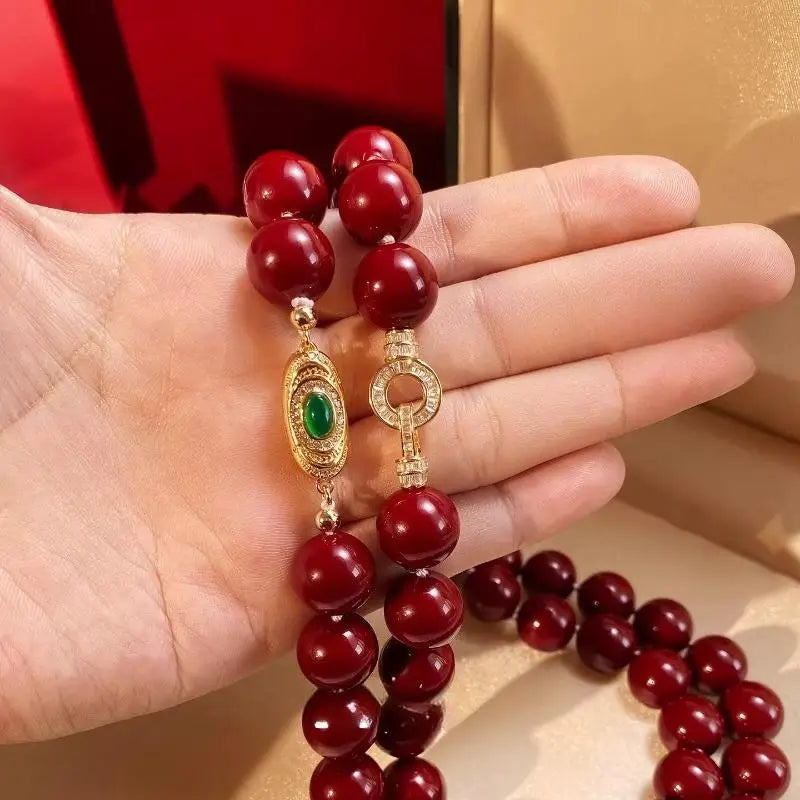 Red Lucky Pearl Necklace for Women, Vintage,shell pearl  Luxurious and Sophisticated Red Collarbone Chain, Festive Wedding Gift