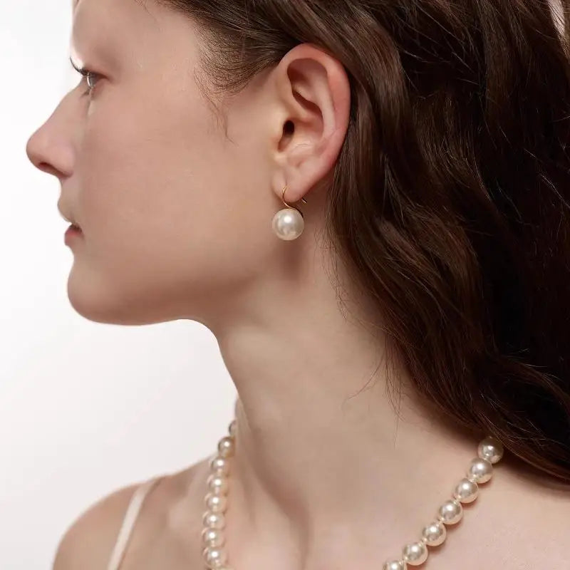 French Style highheel  white Pearl Drop Earrings, 14mm 16mm Gold Hook, Elegant Luxury Jewelry for Women