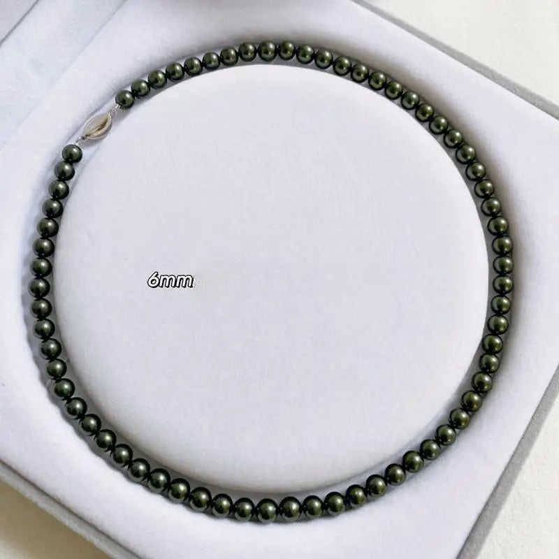 8mm-14mm dark green shell pearl necklace, women's high-end with strong luster, malachite green neck  mother of pearl