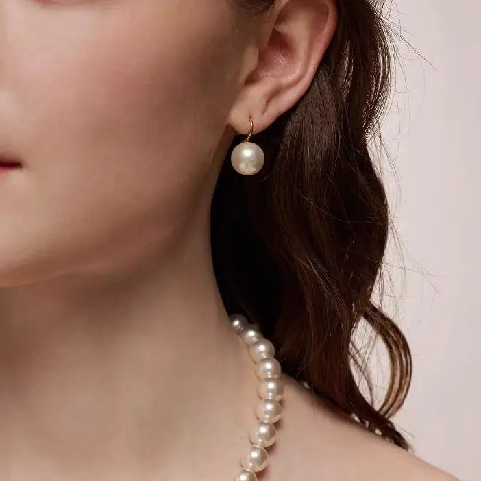 French Style highheel  white Pearl Drop Earrings, 14mm 16mm Gold Hook, Elegant Luxury Jewelry for Women