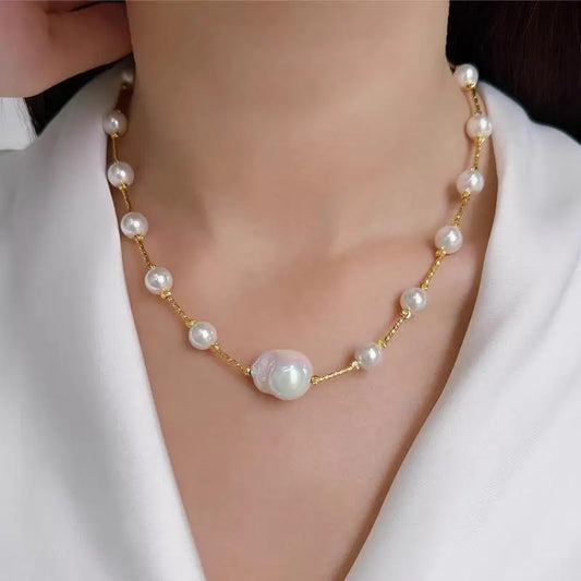 Gypsophila pearl necklace, irregular baroque shell pearls, luxurious feel