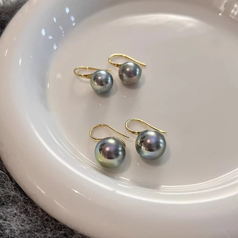 high heel madama pearl ear hook stud earrings are so many hemp gray women's new popular high-end  shell pearl