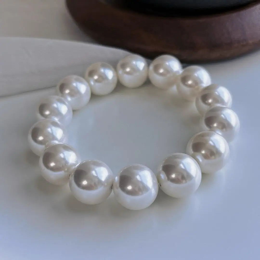 14Mm sea shell bead bracelet, bracelet, French style, pearl, elastic bracelet, light luxury fashion, gold, white, pearl