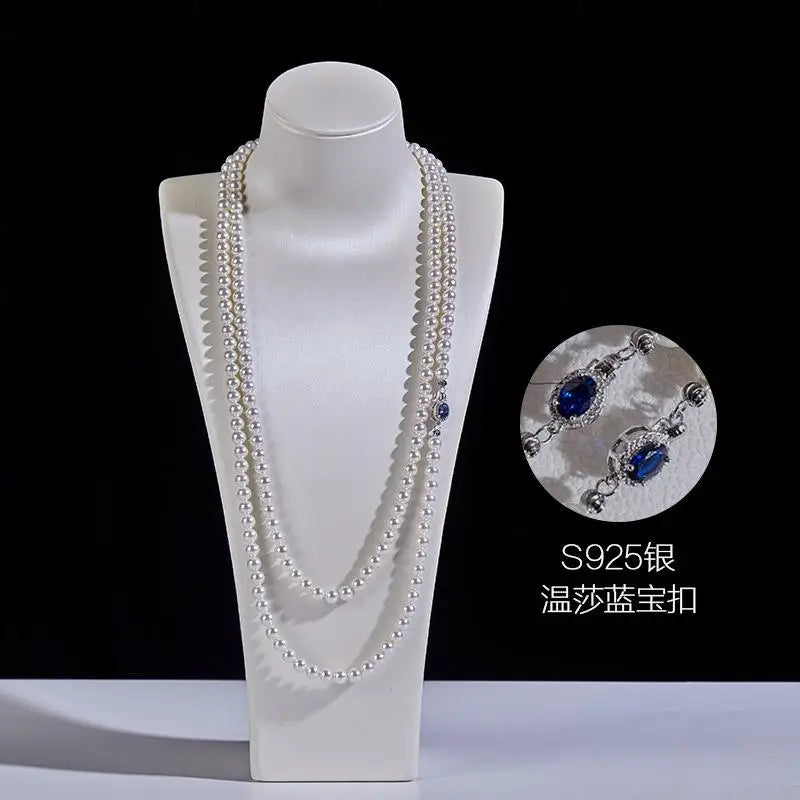 Double-layered long pearl sweater chain 6-10 mm winter Ran'ao mother-of-pearl necklace 85 cm 120 cm 160 cm birthday gift