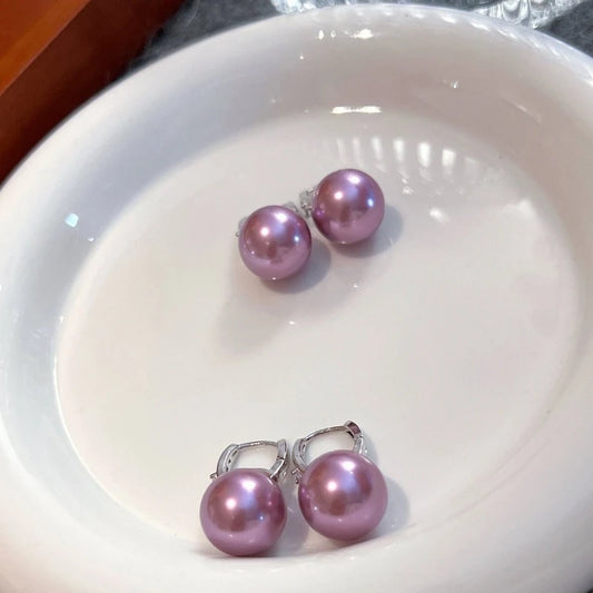 Violet pearl earrings purple earrings 2026 new popular temperament light luxury high-end pendant high-end stud earrings  shell p