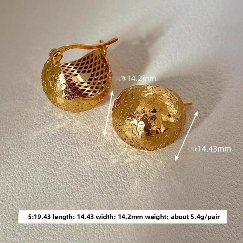 Shiny earrings, gold, silver, round ball, sterling silver, super shiny pine cone round, ear clasp earrings, suitable for parties