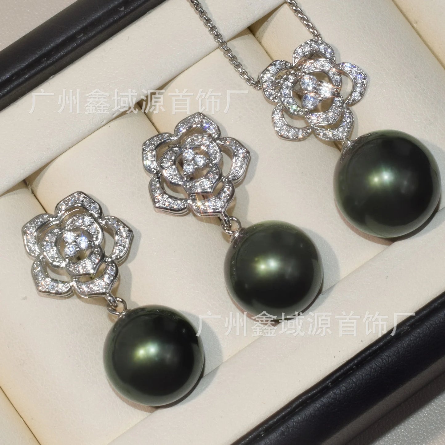 Luxury Camellia Pearl Jewelry Set – Sparkling CZ Flower Necklace & Earrings | Bridal & Daily Wear