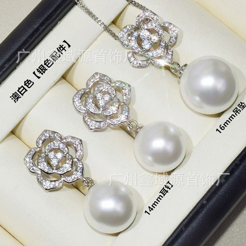 Luxury Camellia Pearl Jewelry Set – Sparkling CZ Flower Necklace & Earrings | Bridal & Daily Wear