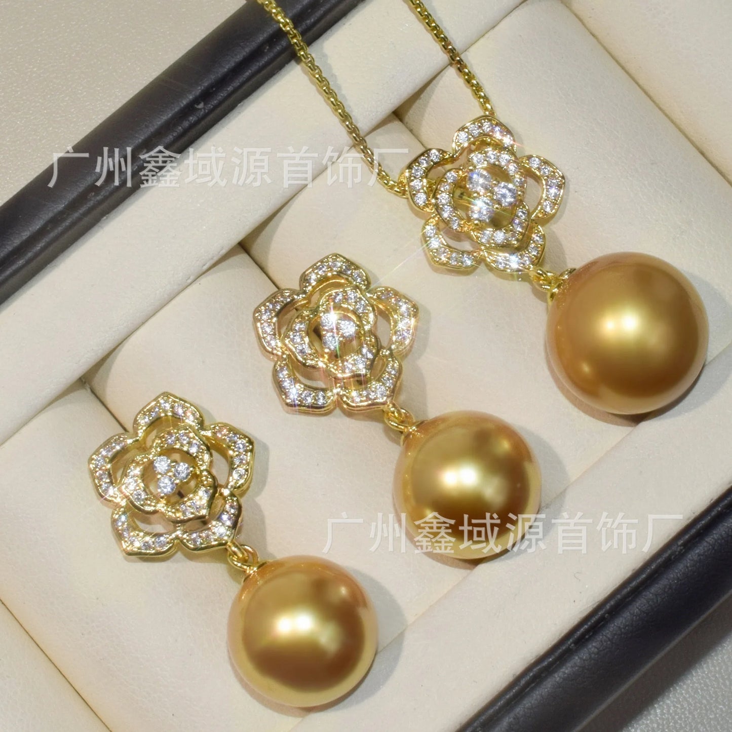 Luxury Camellia Pearl Jewelry Set – Sparkling CZ Flower Necklace & Earrings | Bridal & Daily Wear