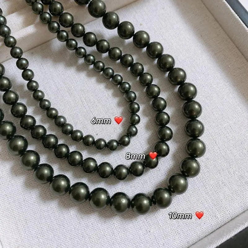 8mm-14mm dark green shell pearl necklace, women's high-end with strong luster, malachite green neck  mother of pearl