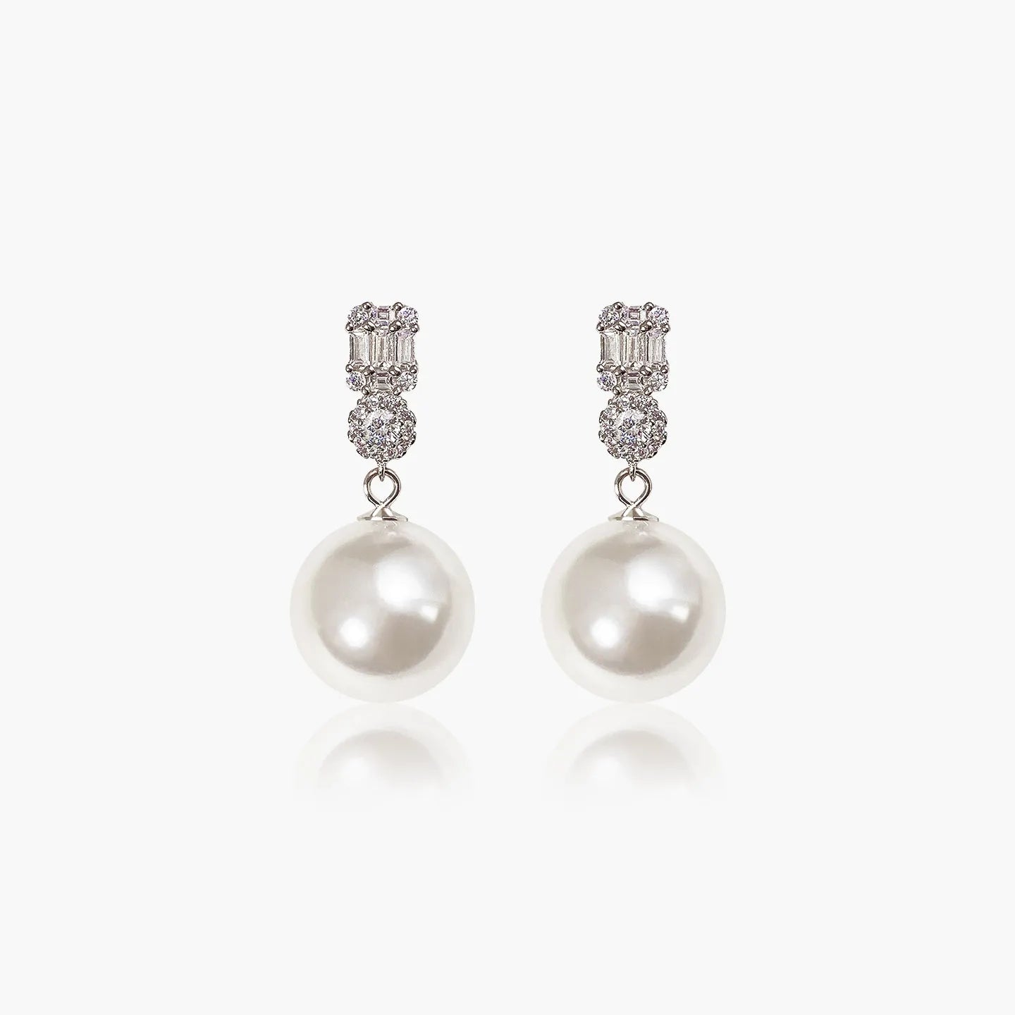 French Style 14mm Shell Pearl Earrings Luxury Zircon Princess Stud Earrings Elegant Fashion Jewelry for Women