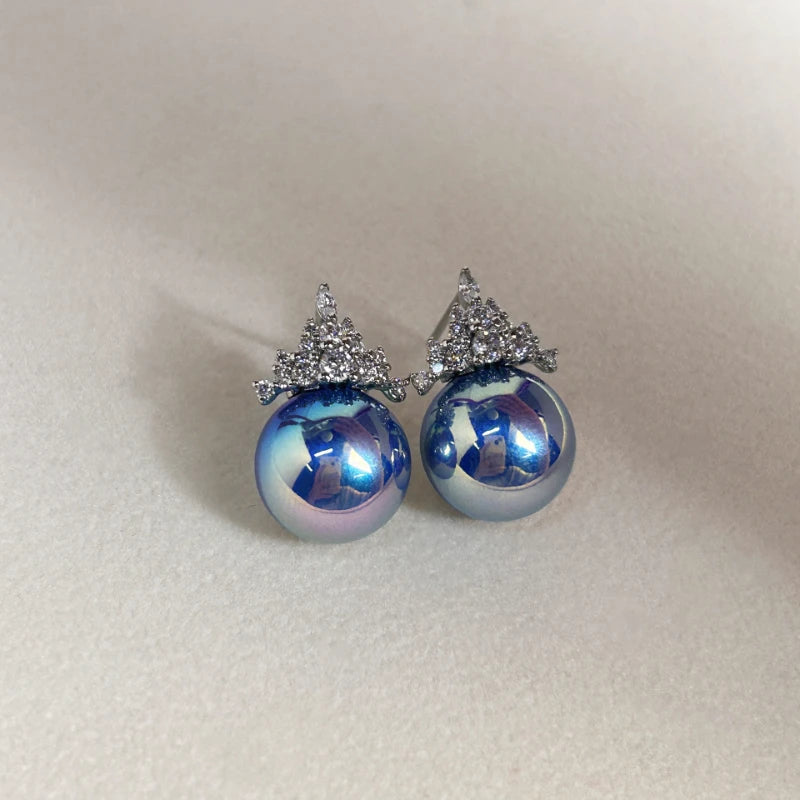 Ice Queen Aura Pearl Jewelry Set – Ice-Cream Color Pearls with Crown Zircon | Light Luxury Silver Plated