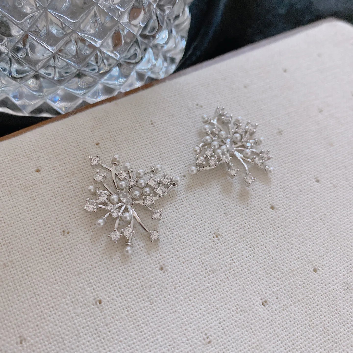Snowflake Pearl & CZ Stud Earrings – Elegant Winter Inspired Jewelry | Luxe Daily Wear