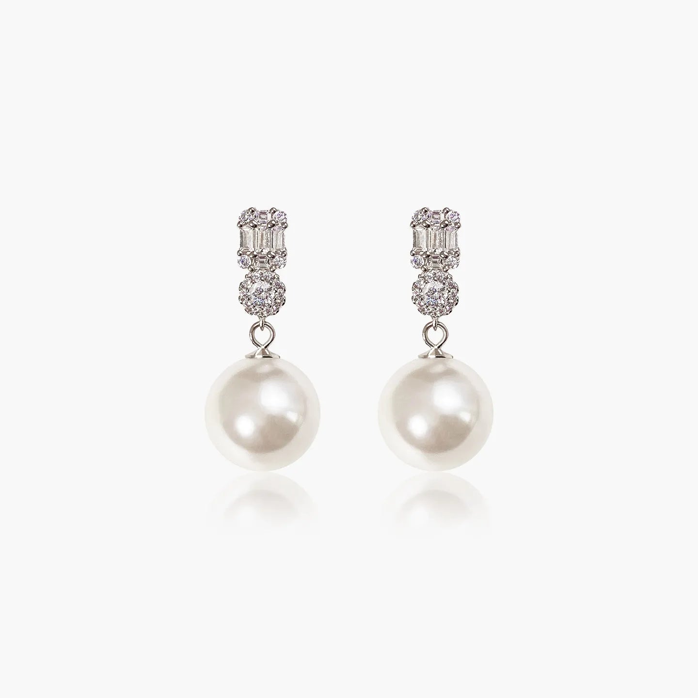 French Style 14mm Shell Pearl Earrings Luxury Zircon Princess Stud Earrings Elegant Fashion Jewelry for Women