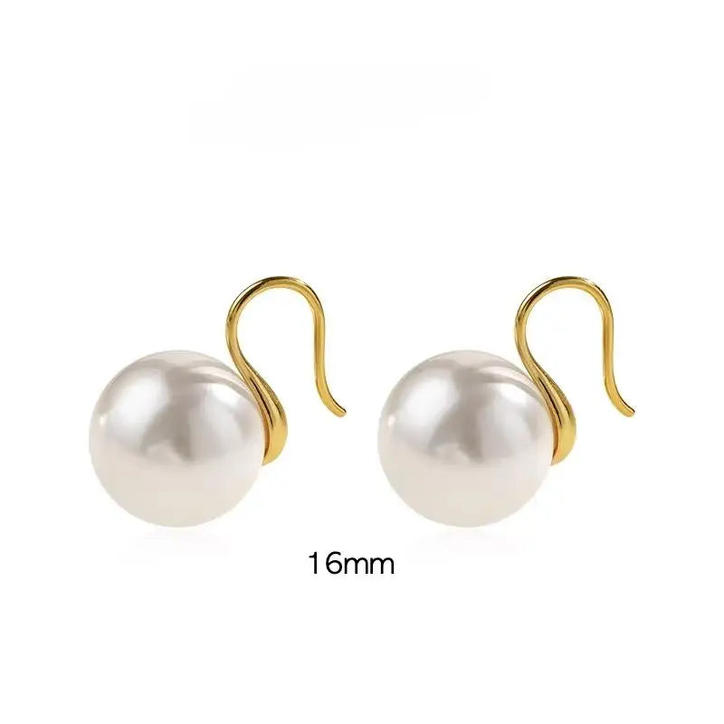 French Style highheel  white Pearl Drop Earrings, 14mm 16mm Gold Hook, Elegant Luxury Jewelry for Women