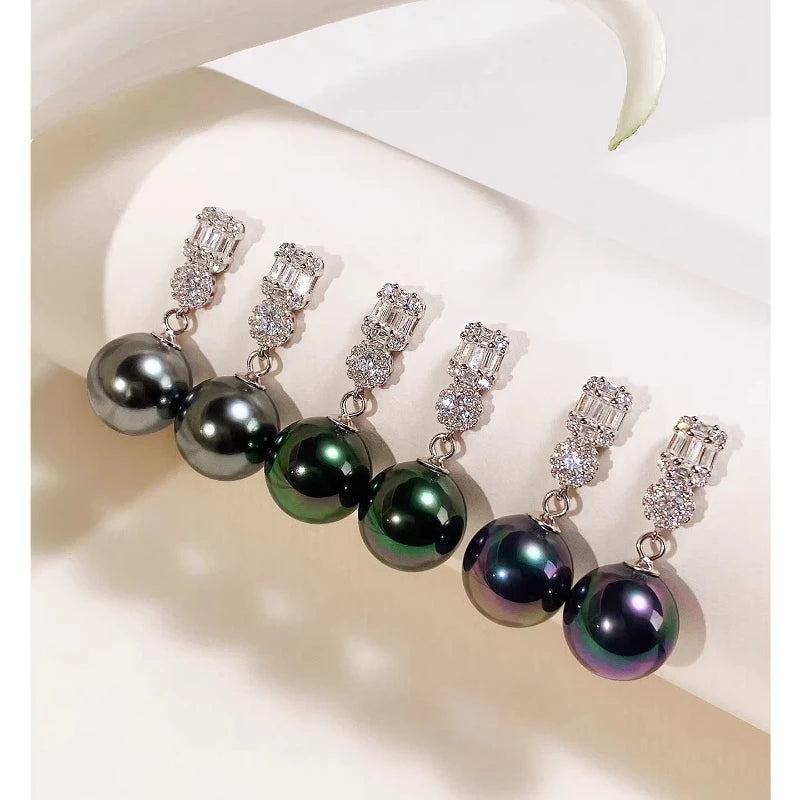 French Style 14mm Shell Pearl Earrings Luxury Zircon Princess Stud Earrings Elegant Fashion Jewelry for Women