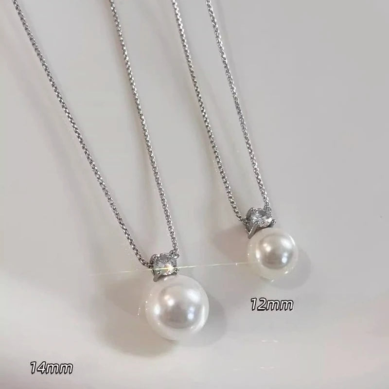 Princess Style Single Pearl Pendant Necklace for Women, French Elegant Clavicle Chain, Luxury Pearl Jewelry
