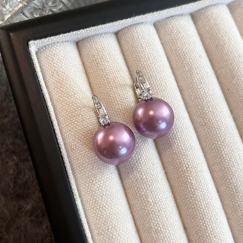 Violet pearl earrings purple earrings 2026 new popular temperament light luxury high-end pendant high-end stud earrings  shell p