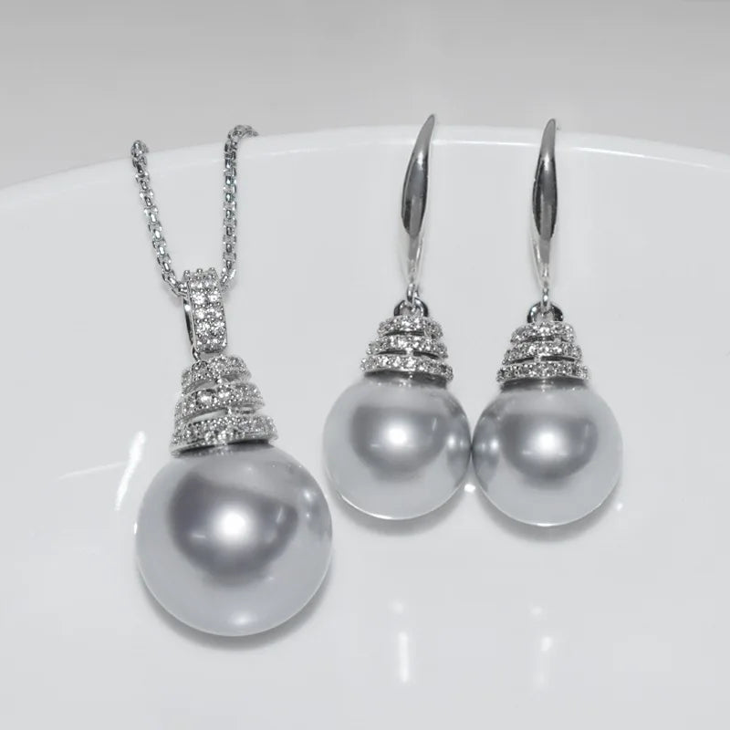 Viral Tiered Halo Pearl Jewelry Set – Sparkling Drop Necklace & Earrings | Genuine Freshwater Pearls