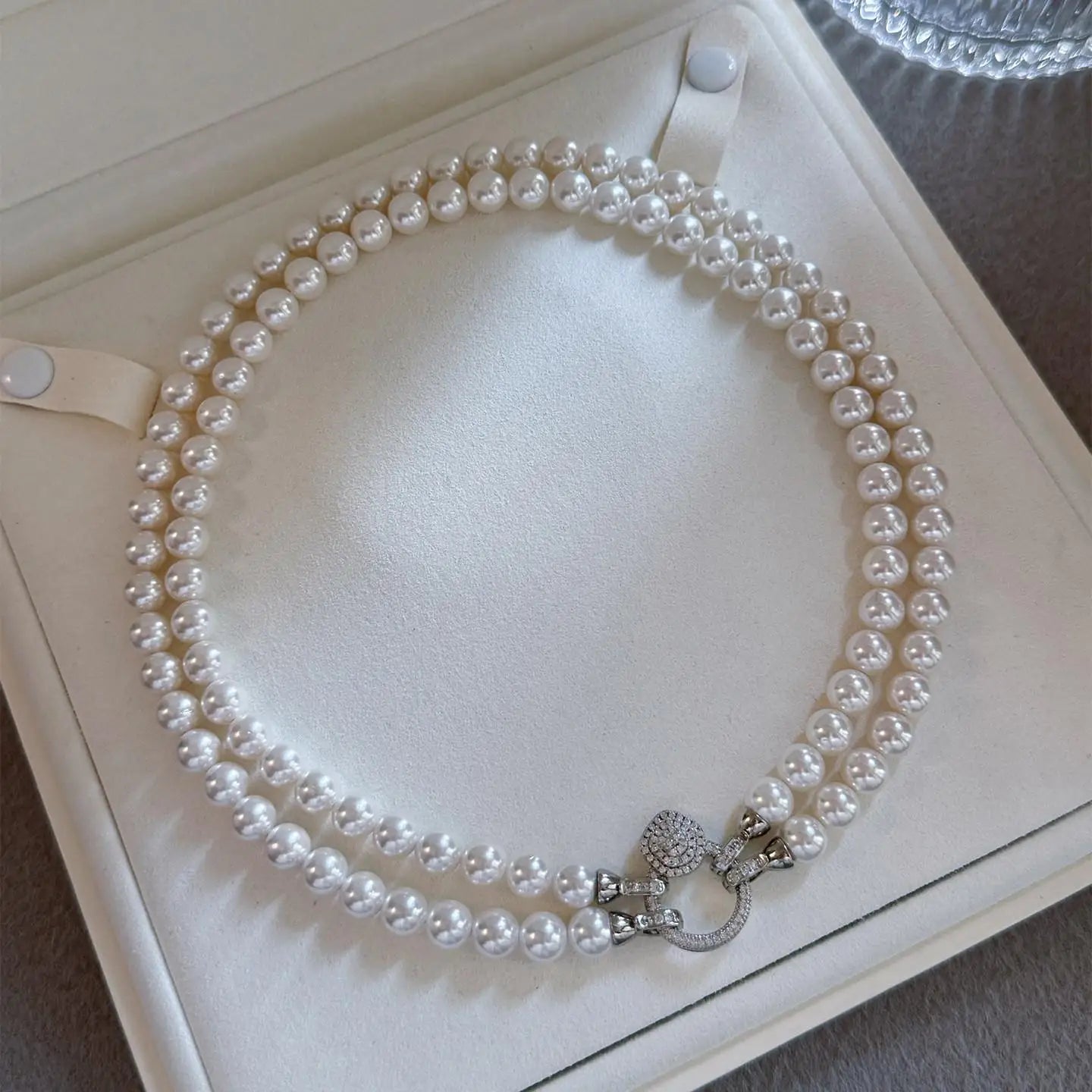 2-in-1 Double Layer White Shell Pearl Necklace for Women, Detachable into 2 Necklaces, Adjustable Length Mother of Pearl Jewelry