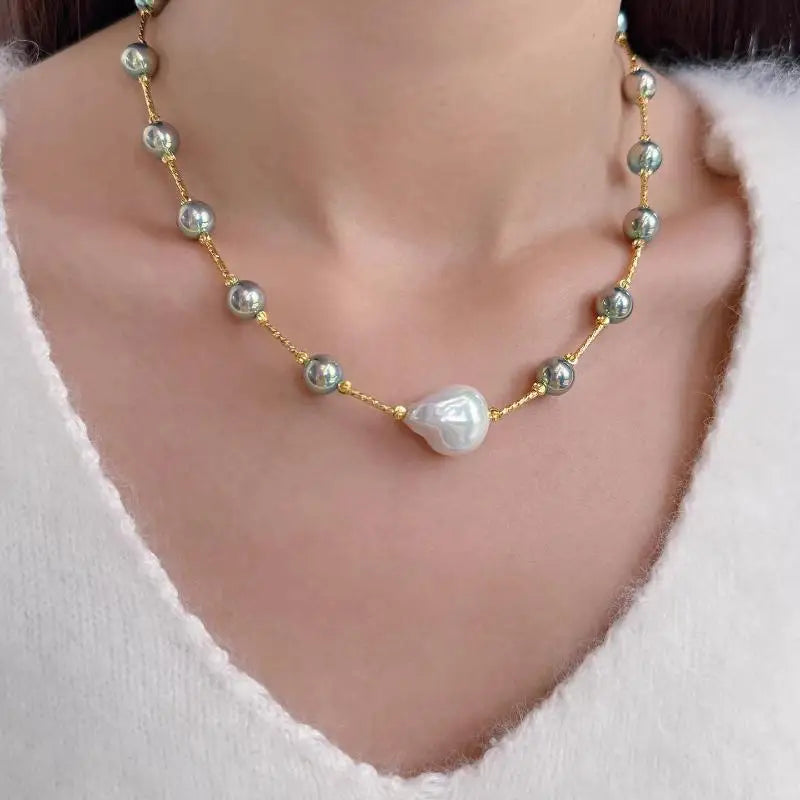 Gypsophila pearl necklace, irregular baroque shell pearls, luxurious feel