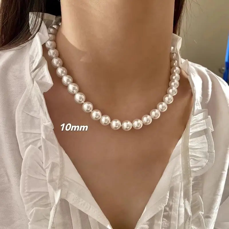 Blue Stone Button White Pearl Necklace set shell pearl mother of pearl Set Clavicle Necklace Birthday Gift mother gift earrings