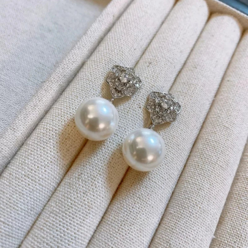 Camellia Shell Pearl Earrings – Elegant Sparkly Jewelry | Matches Every Outfit