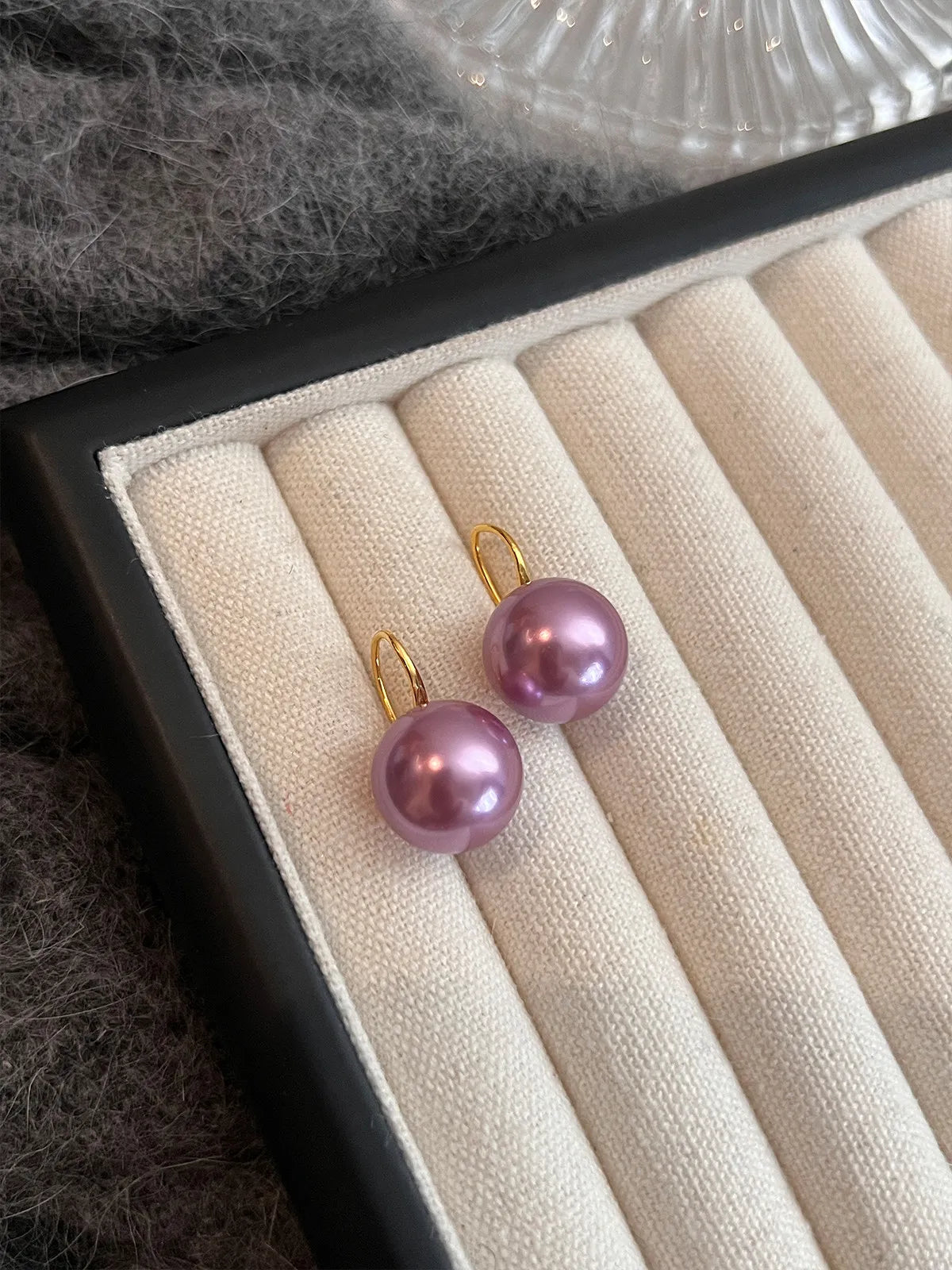 Violet pearl ear-hanging earrings high heels 14mm atmospheric purple large pearl stud earrings retro earrings  shell pearl