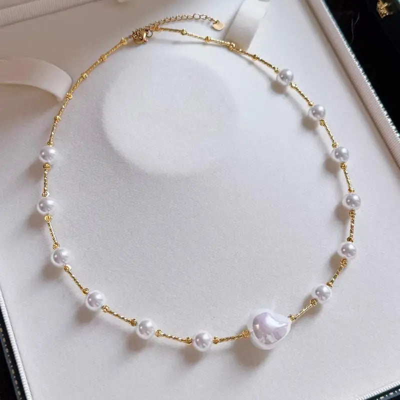 Gypsophila pearl necklace, irregular baroque shell pearls, luxurious feel
