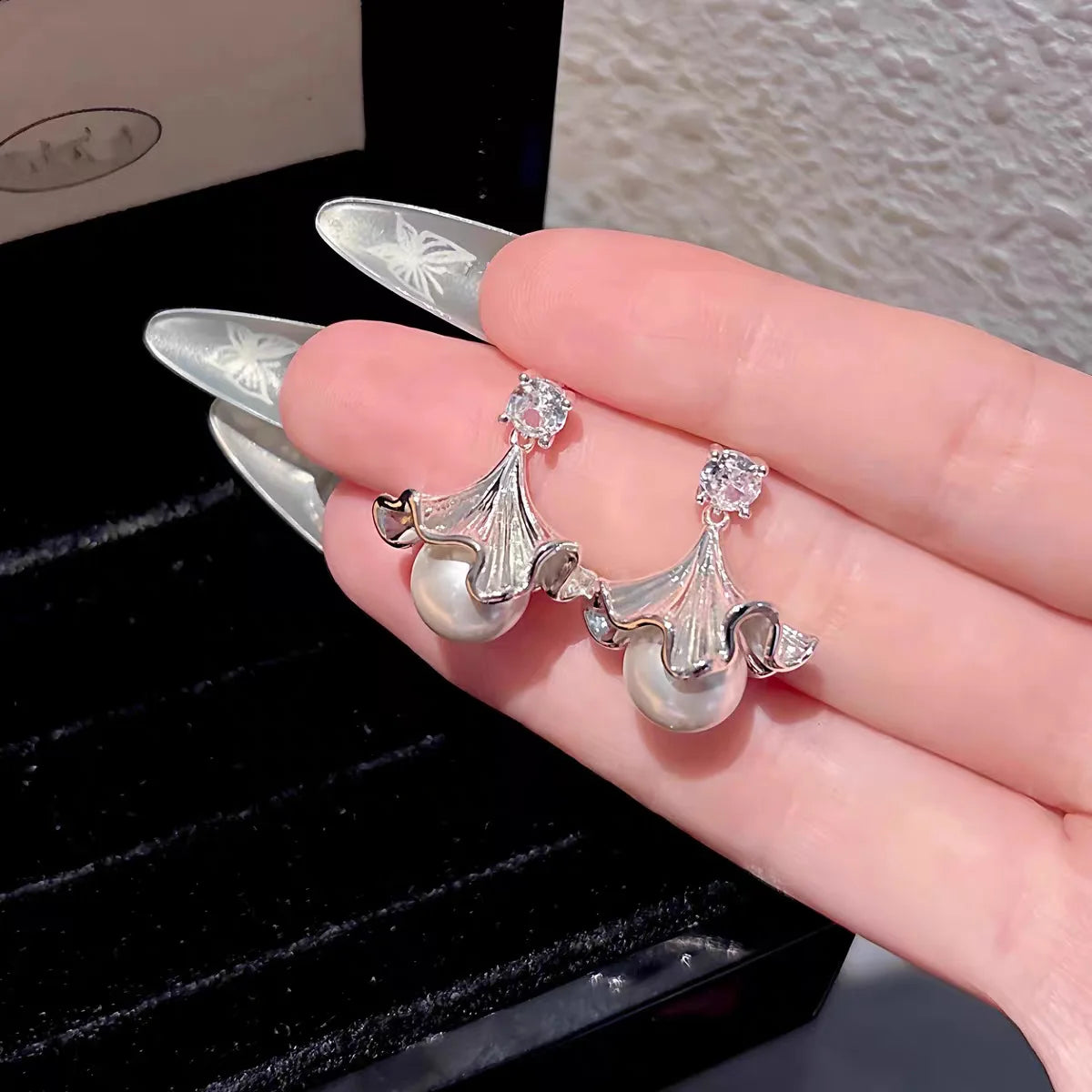 French Style Pearl Drop Earrings for Women, Flower Umbrella Dangle Earrings, Sweet Luxury Statement Ear Jewelry