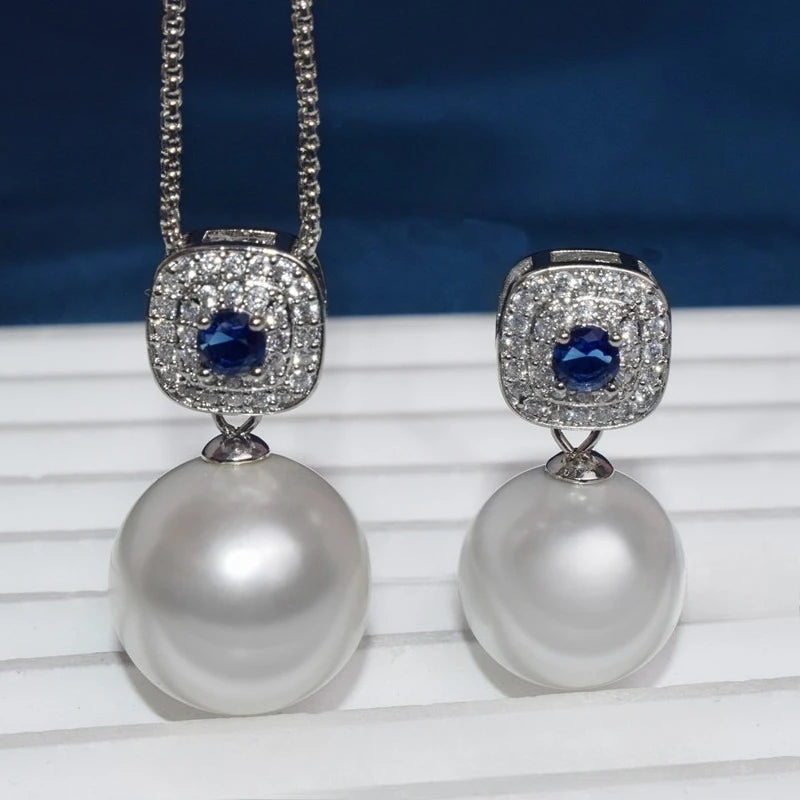 Shell Pearl & Cubic Zirconia Sapphire Jewelry Set - TikTok Viral Bridal & Party Accessories
