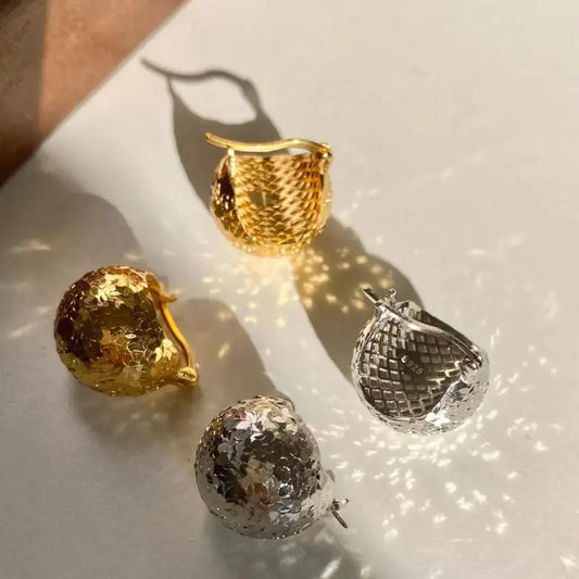 Shiny earrings, gold, silver, round ball, sterling silver, super shiny pine cone round, ear clasp earrings, suitable for parties