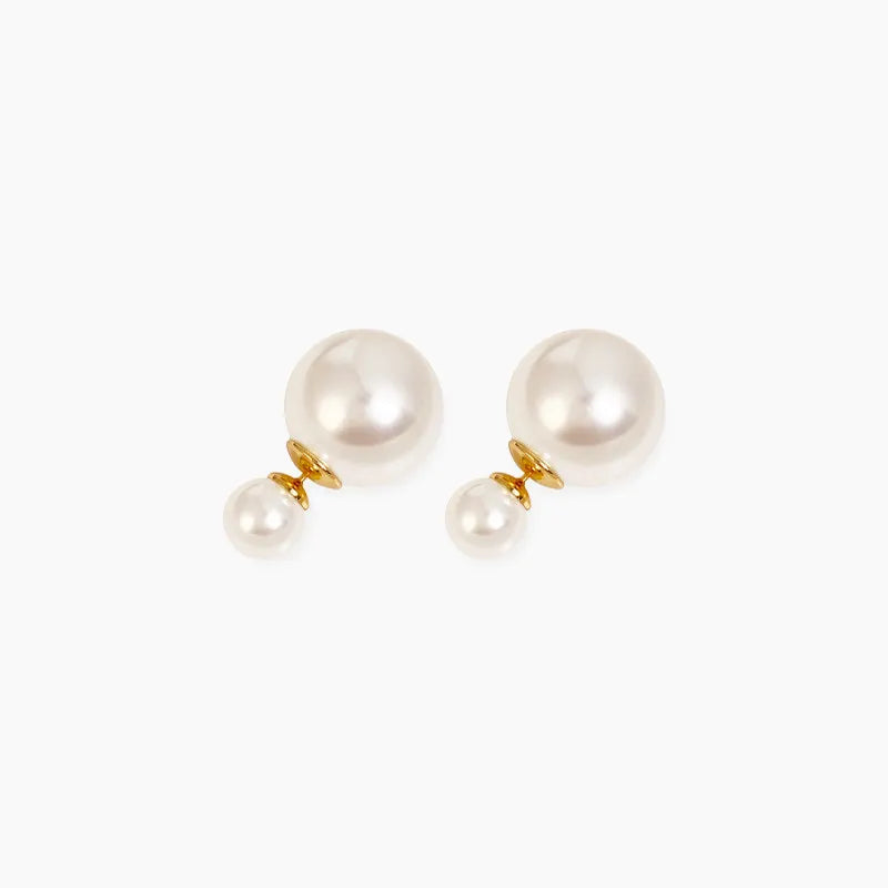 Double Pearl Stud Earrings – French Elegant Front-Back Shell Pearl Jewelry