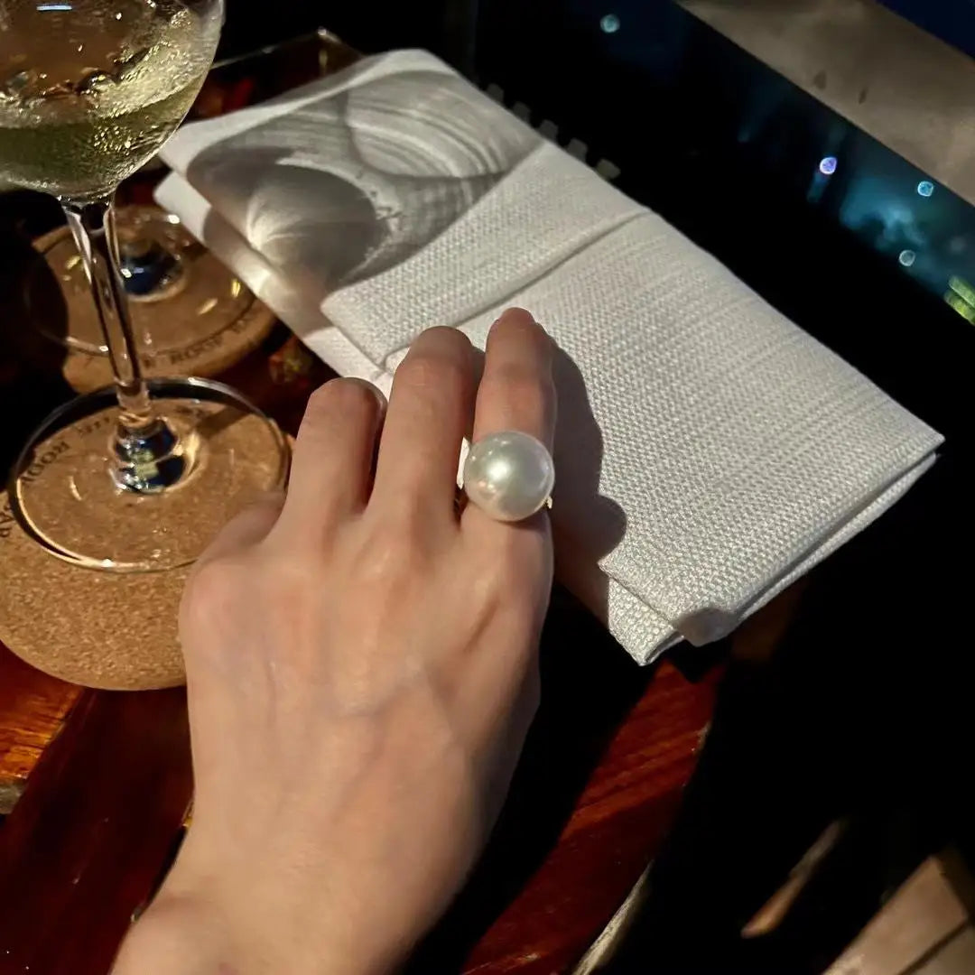 16Mm 925 silver open large grain white bead pearl, ring