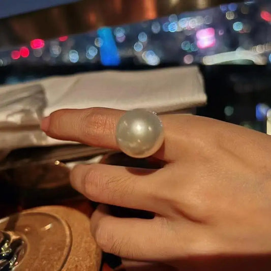 16Mm 925 silver open large grain white bead pearl, ring