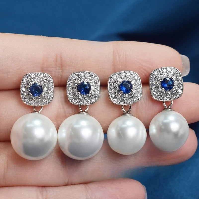 Shell Pearl & Cubic Zirconia Sapphire Jewelry Set - TikTok Viral Bridal & Party Accessories