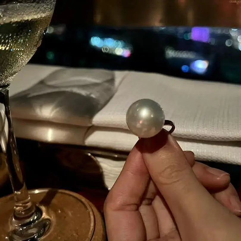 16Mm 925 silver open large grain white bead pearl, ring