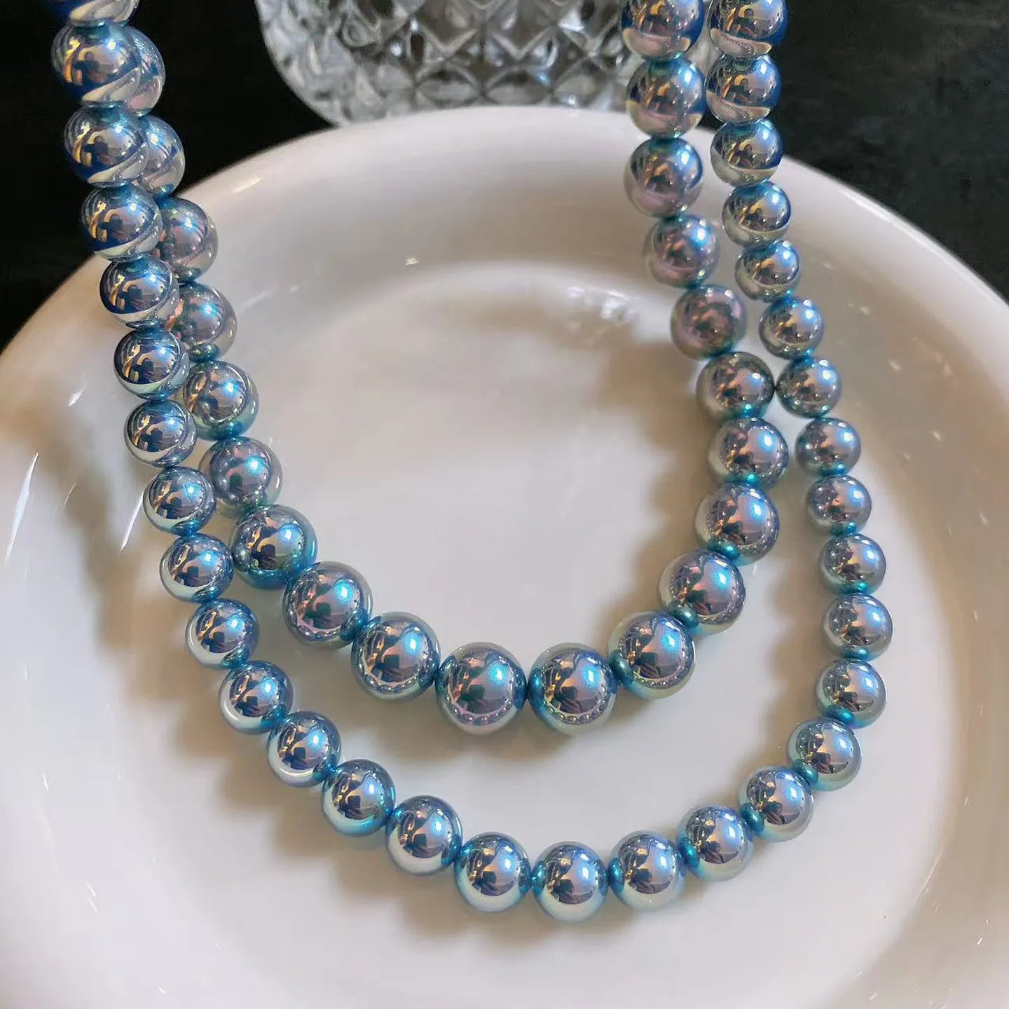 Classic king fried silver blue rose pearl necklace female comparable, candy clasp old money collarbone chain shell pearl