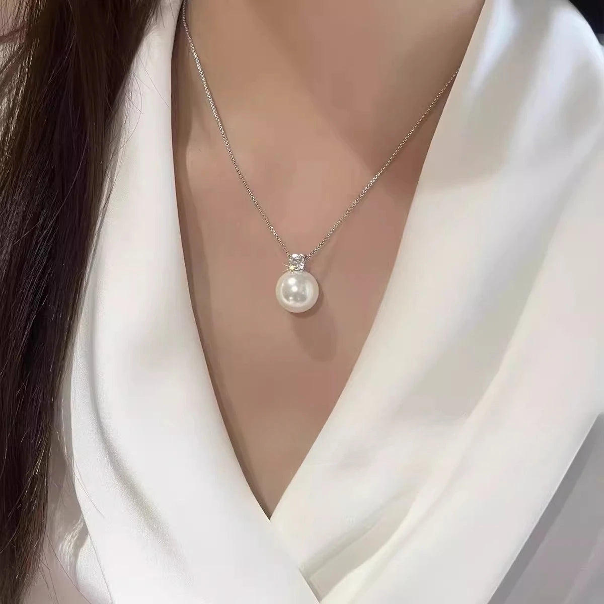 Princess Style Single Pearl Pendant Necklace for Women, French Elegant Clavicle Chain, Luxury Pearl Jewelry