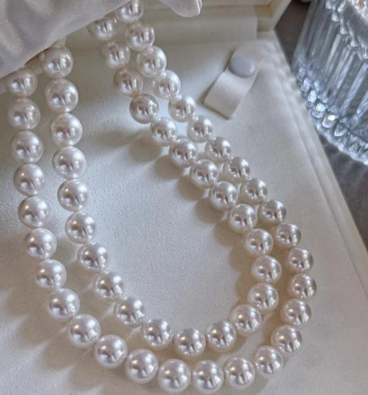2-in-1 Double Layer White Shell Pearl Necklace for Women, Detachable into 2 Necklaces, Adjustable Length Mother of Pearl Jewelry