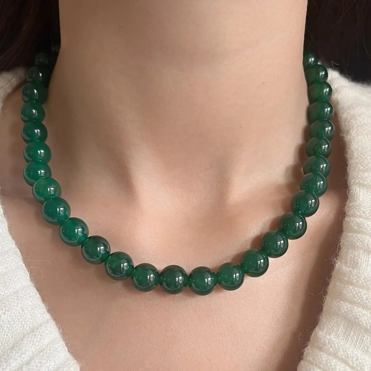 chalcedony necklace, sterling silver button neck chain, collarbone chain, summer sweater chain, women's