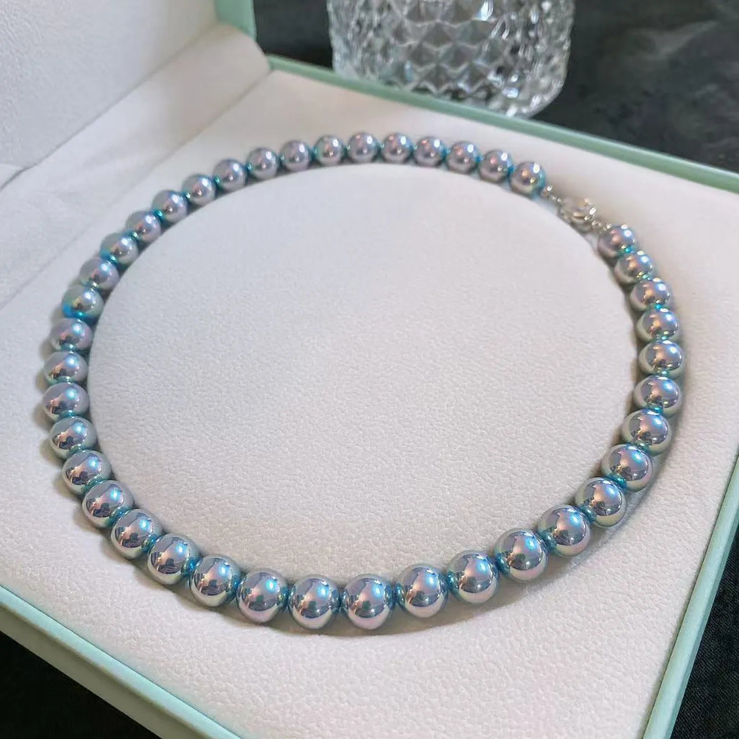 Classic king fried silver blue rose pearl necklace female comparable, candy clasp old money collarbone chain shell pearl