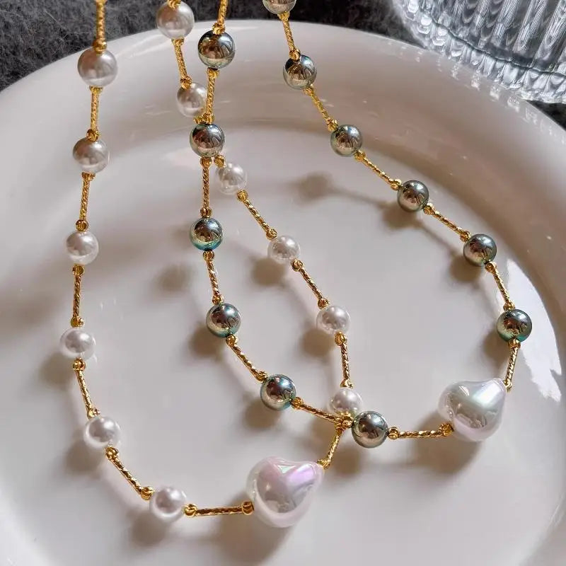 Gypsophila pearl necklace, irregular baroque shell pearls, luxurious feel
