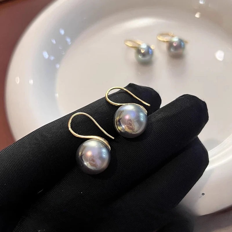 high heel madama pearl ear hook stud earrings are so many hemp gray women's new popular high-end  shell pearl