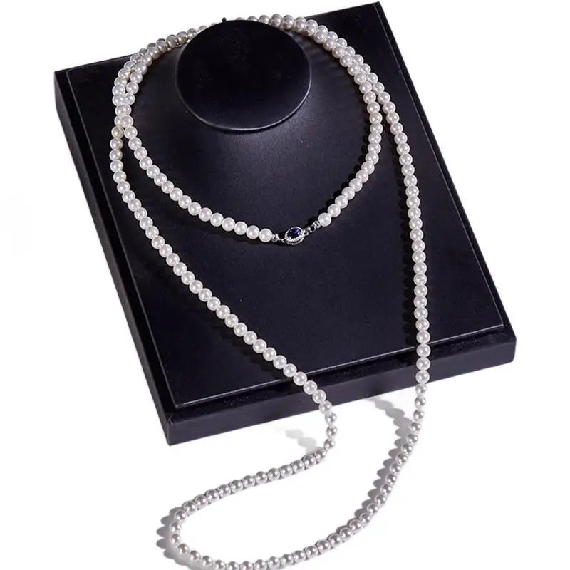 Double-layered long pearl sweater chain 6-10 mm winter Ran'ao mother-of-pearl necklace 85 cm 120 cm 160 cm birthday gift